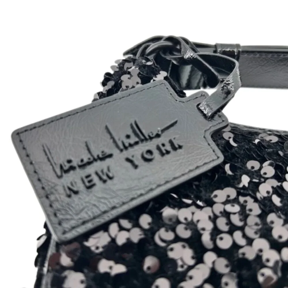 Nicole Miller New York Black Sequin Shoulder Bag Evening Purse Handbag Y2K Style